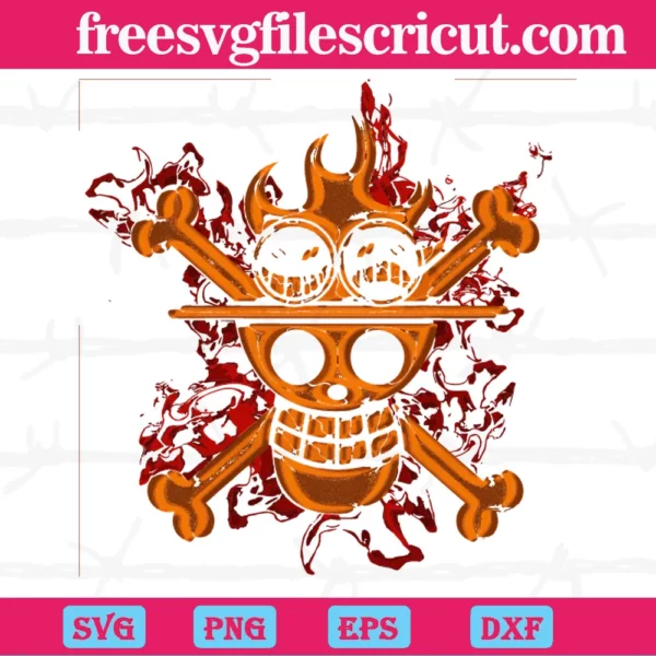 Pirates Straw Hat Skull Fire Logo One Piece, Svg Vector Illustrations