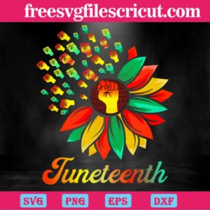 Raised Fist Sunflower Juneteenth Flag, Vector Illustrations Invert