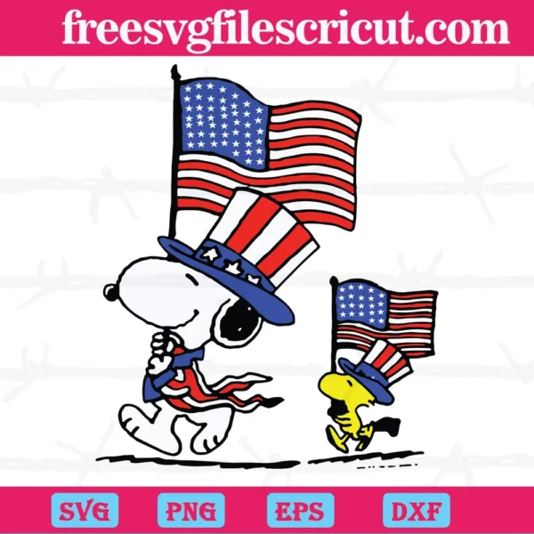 Snoopy And Woodstock American Flag 4Th Of July, Svg Clipart