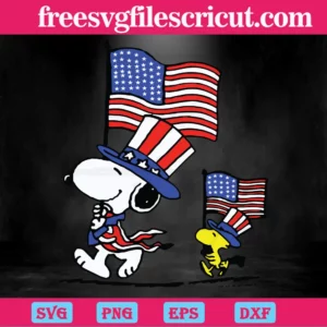 Snoopy And Woodstock American Flag 4Th Of July, Svg Clipart Invert