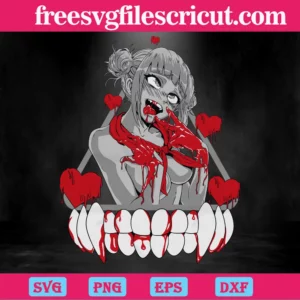 Toga Himiko Heart And Teeth With Blood, Vector Illustrations Svg Invert