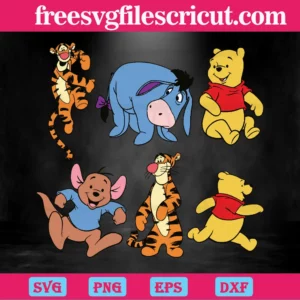 Winnie The Pooh Characters Graphic Design Bundle Svg Invert