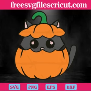 Cute Cat Orange Halloween Pumpkin, Svg Files For Crafting And Diy Projects Invert