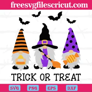Halloween Trick Or Treat Gnome With Pumpkin, Layered Svg Files