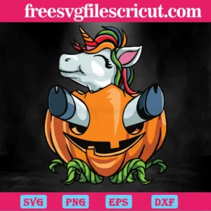Halloween Unicorn With Pumpkin, Scalable Vector Graphics Invert