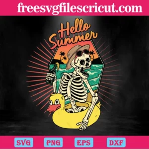 Hello Summer Funny Skeleton, Premium Svg Files Invert