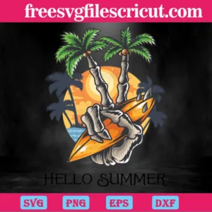 Hello Summer Skull Head Palm Tree, Premium Svg Files Invert