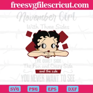 November Girl With Three Sides Betty Boop, Svg Files For Crafting And Diy Projects Invert
