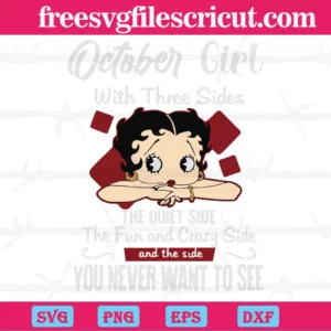 October Girl With Three Sides Betty Boop, Cutting File Svg Invert