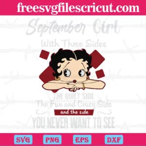 September Girl With Three Sides Betty Boop, Premium Svg Files Invert