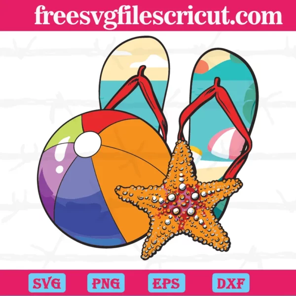 Summer Vacation Starfish Flip Flop Beach Ball, Svg Png Dxf Eps