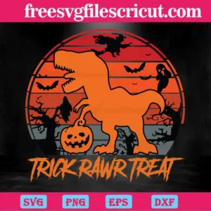 Trick Rawr Treat Halloween Dinosaurs, Vector Files Invert