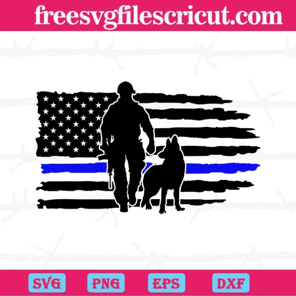 American Flag Police And Dog, Svg Png Dxf Eps