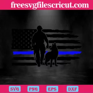 American Flag Police And Dog, Svg Png Dxf Eps Invert