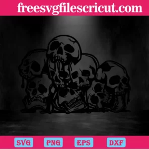 Bloody Skulls Pile, Svg Png Dxf Eps Digital Files Invert