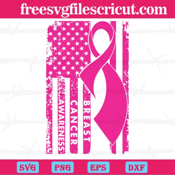 Breast Cancer Awareness American Flag Pink Ribbon, Laser Cut Svg Files