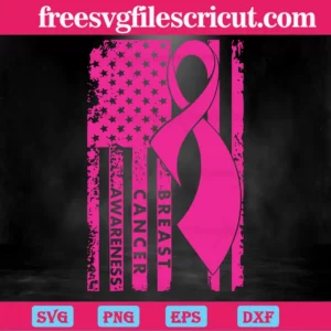 Breast Cancer Awareness American Flag Pink Ribbon, Laser Cut Svg Files Invert