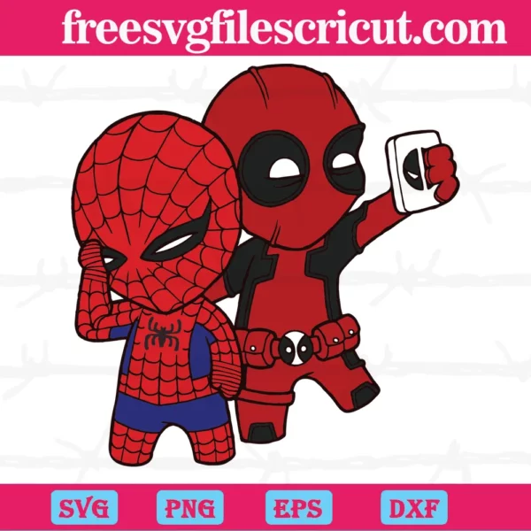 Chibi Deadpool And Spiderman, Svg Png Dxf Eps Digital Files