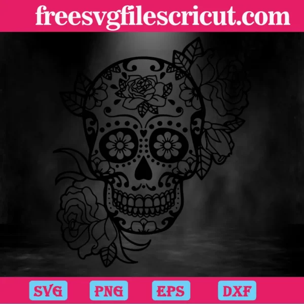 Flower Skull Zentangle Boho Mandala, Svg Png Dxf Eps Cricut Invert