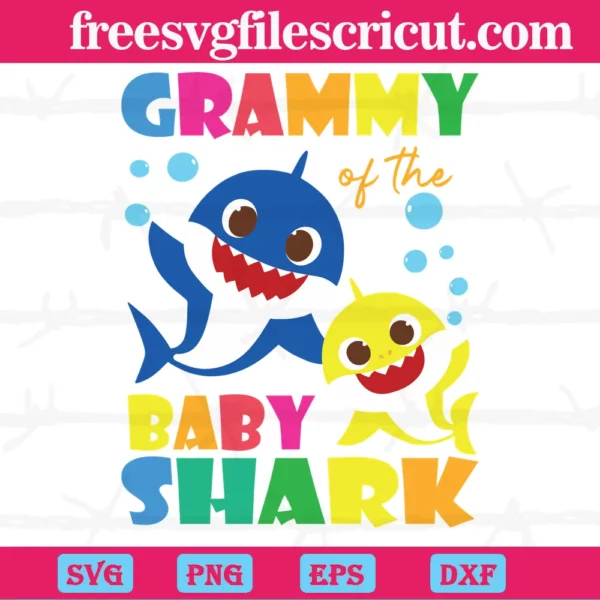 Grammy Of The Baby Shark, Svg Png Dxf Eps Cricut Silhouette Invert