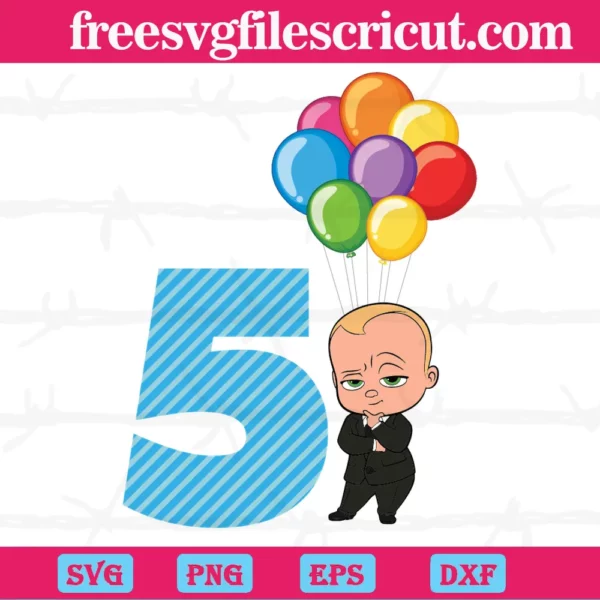 Happy Birthday Balloon Boss Baby In Black Suit Five Years Old, Svg Png Dxf Eps Cricut Silhouette