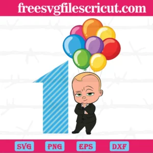 Happy Birthday Balloon Boss Baby In Black Suit One Year Old, High-Quality Svg Files