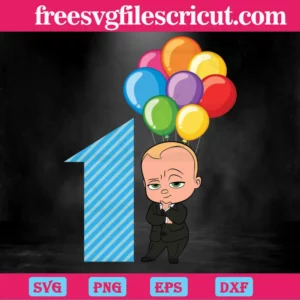 Happy Birthday Balloon Boss Baby In Black Suit One Year Old, High-Quality Svg Files Invert