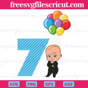 Happy Birthday Balloon Boss Baby In Black Suit Seven Years Old, Svg Png Dxf Eps Digital Download