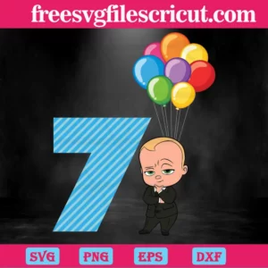 Happy Birthday Balloon Boss Baby In Black Suit Seven Years Old, Svg Png Dxf Eps Digital Download Invert