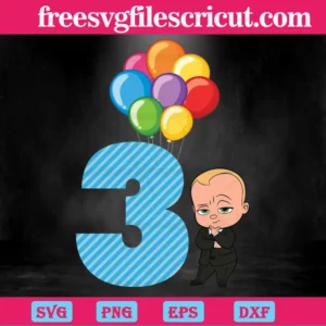 Happy Birthday Balloon Boss Baby In Black Suit Three Years Old, The Best Digital Svg Designs For Cricut Invert