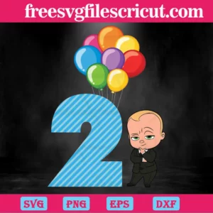 Happy Birthday Balloon Boss Baby In Black Suit Two Years Old, Cuttable Svg Files Invert