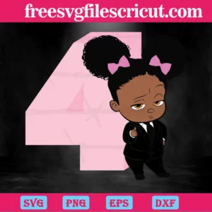 Happy Birthday Boss Baby Girl Four Years Old, Vector Illustrations Invert