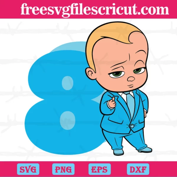 Happy Birthday Cool Boss Baby In Blue Suit Eight Years Old, Digital Files