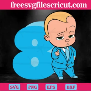 Happy Birthday Cool Boss Baby In Blue Suit Eight Years Old, Digital Files Invert
