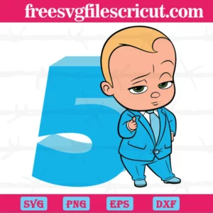 Happy Birthday Cool Boss Baby In Blue Suit Five Years Old, Digital Files