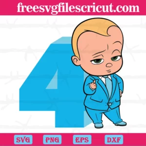Happy Birthday Cool Boss Baby In Blue Suit Four Years Old, Scalable Vector Graphics