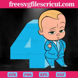 Happy Birthday Cool Boss Baby In Blue Suit Four Years Old, Scalable Vector Graphics Invert