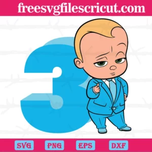 Happy Birthday Cool Boss Baby In Blue Suit Three Years Old, Vector Svg