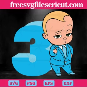 Happy Birthday Cool Boss Baby In Blue Suit Three Years Old, Vector Svg Invert