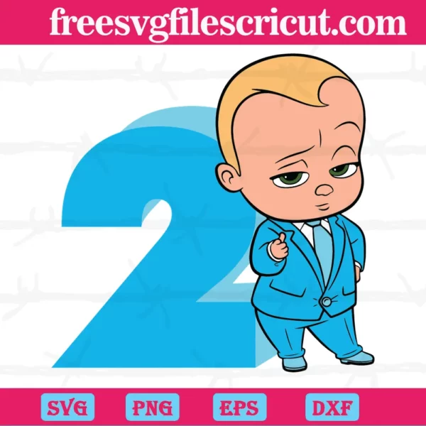 Happy Birthday Cool Boss Baby In Blue Suit Two Years Old, Vector Files