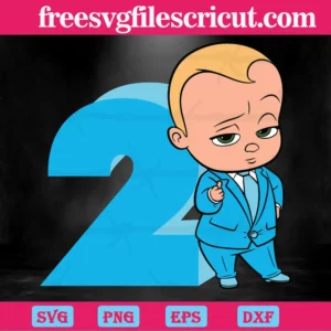 Happy Birthday Cool Boss Baby In Blue Suit Two Years Old, Vector Files Invert