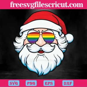 Lgbt Santa Claus Christmas Wearing Rainbow Glasses, Laser Cut Svg Files