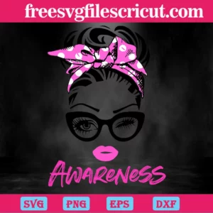 Messy Bun Breast Cancer Awareness, Svg Png Dxf Eps Invert