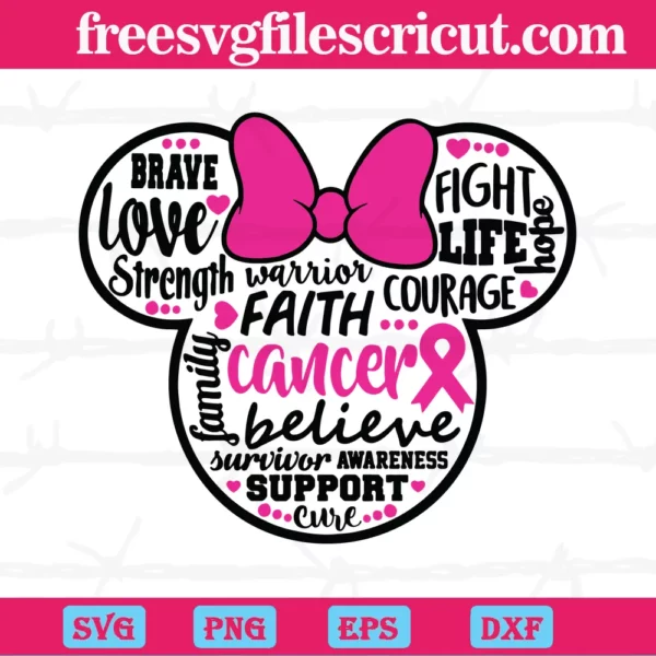 Mickey Head Breast Cancer, Svg Png Dxf Eps