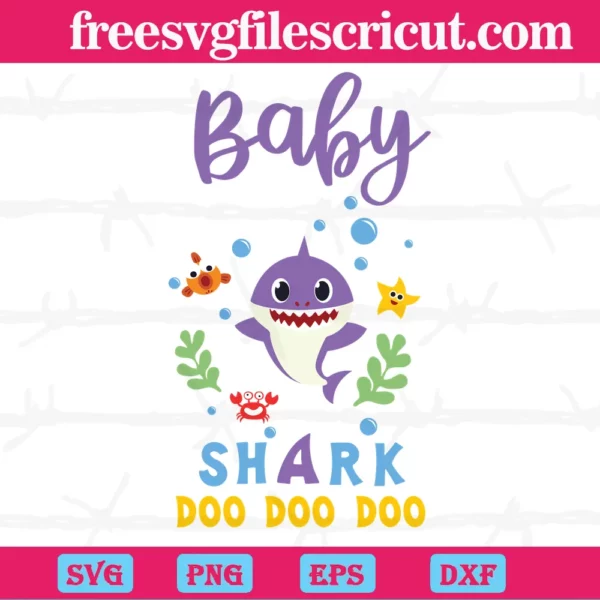 Purple Baby Shark Doo Doo Doo, Cutting File Svg Invert