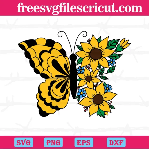Sunflower With Butterfly, Svg Png Dxf Eps Designs Download