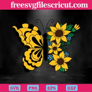 Sunflower With Butterfly, Svg Png Dxf Eps Designs Download Invert