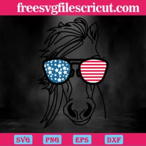4Th Of July Horse With Sunglasses Usa, Svg Png Dxf Eps Digital Files Invert