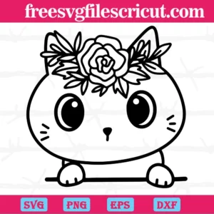 A Little Cat Wearing Flower On Its Head, Premium Svg Files