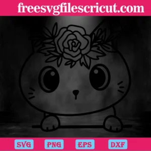 A Little Cat Wearing Flower On Its Head, Premium Svg Files Invert